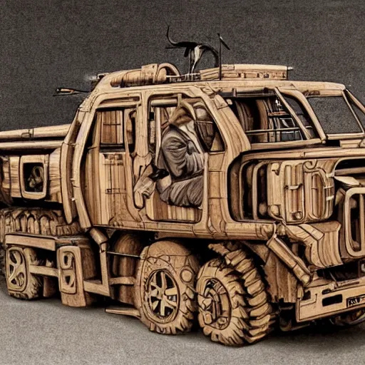 Image similar to mechanical tirex in urbanistic wood, hyperrealistic, style of james gurney