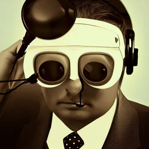 Prompt: A 3d render portrait of a VR gamer in a suit by salvador dali and ivan aivakovsky