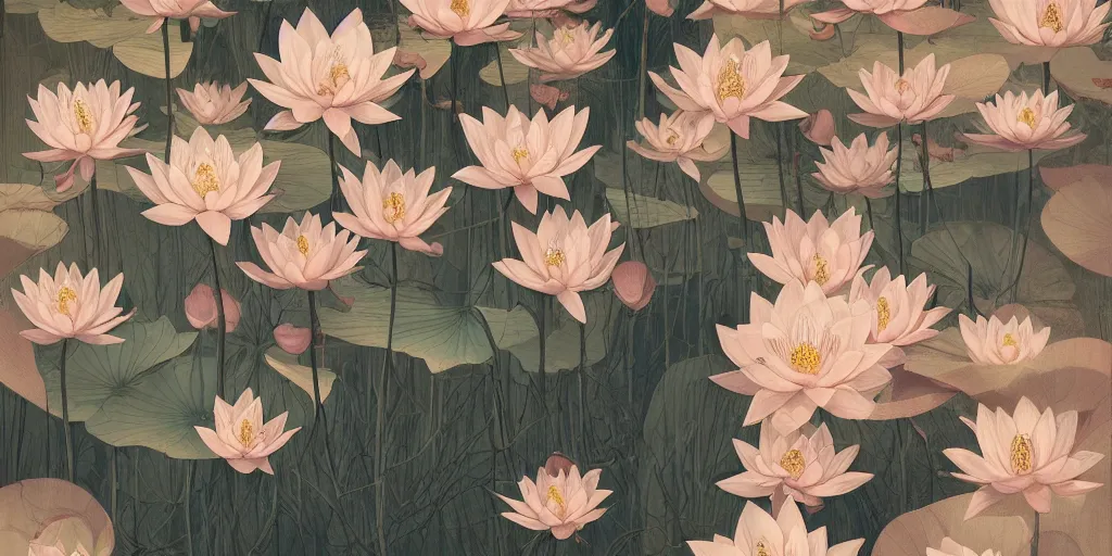 Image similar to breathtaking detailed concept art painting art deco pattern of blonde faces goddesses amalmation lotus flowers with anxious piercing eyes and blend of flowers and birds, by hsiao - ron cheng and john james audubon, bizarre compositions, exquisite detail, extremely moody lighting, 8 k