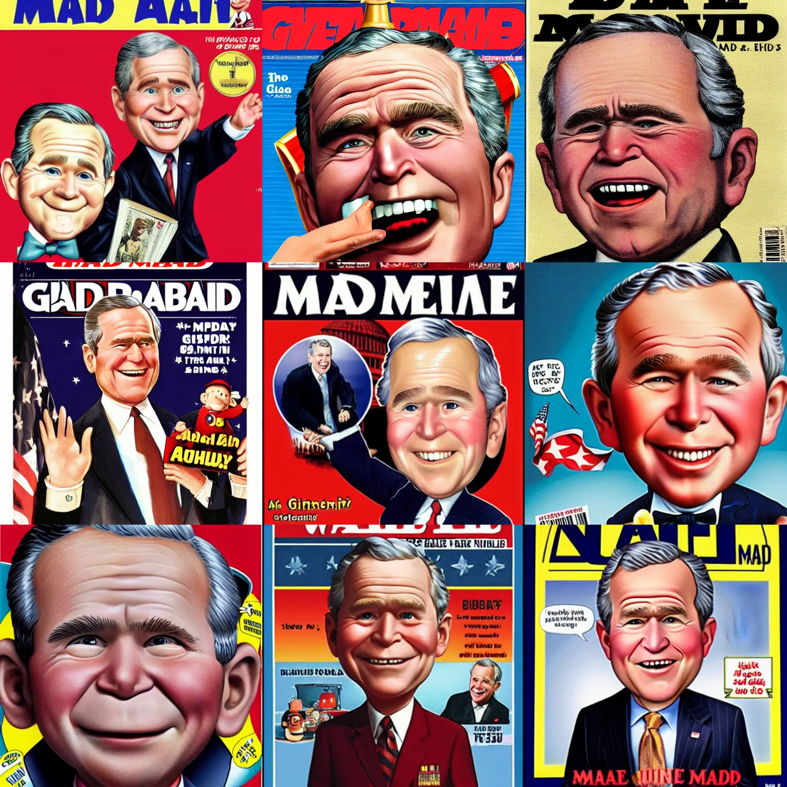 Prompt: GW Bush as Alfred E Neuman on the cover of the MAD magazine