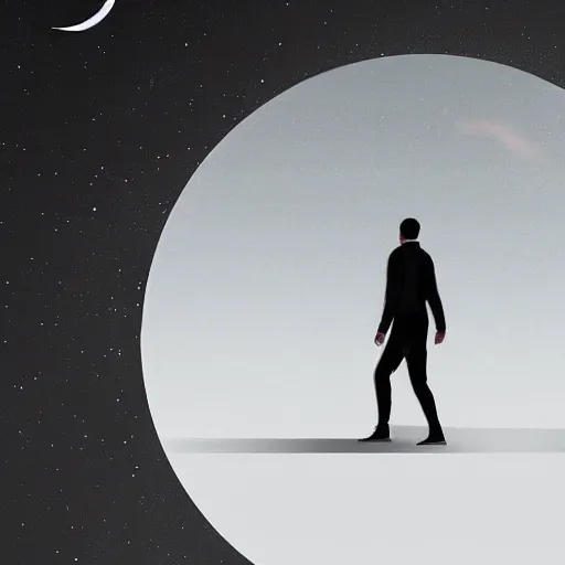 Image similar to man walks throug a dark void, Sci-fi Art