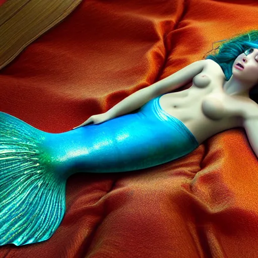 Image similar to mermaid dreaming masterpiece digital art, redshift render, hyperrealistic,