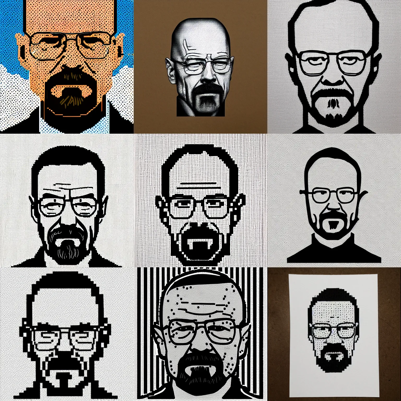 Prompt: walter white, made of little dots