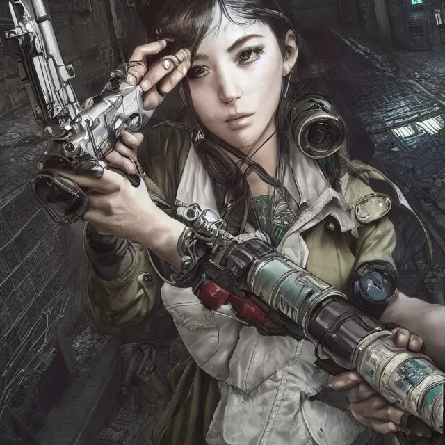 Image similar to the portrait of lawful neutral female cyberpunk marine sniper as absurdly beautiful, gorgeous, elegant, young gravure idol, an ultrafine hyperdetailed illustration by kim jung gi, irakli nadar, intricate linework, bright colors, octopath traveler, final fantasy, unreal engine 5 highly rendered, global illumination, radiant light, detailed and intricate environment