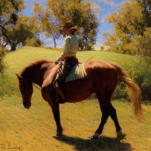 Prompt: detailed wide shot of horse in the field, spring light, painting by gaston bussiere, craig mullins, j. c. leyendecker