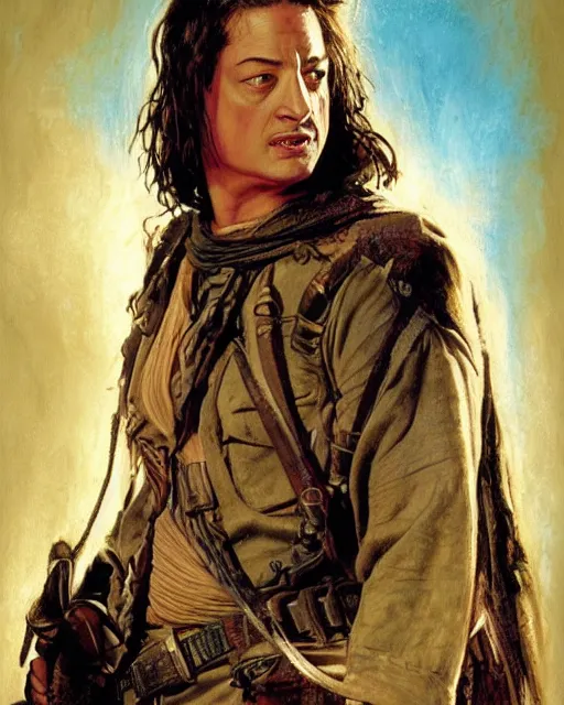 Image similar to brendan fraser in the mummy, airbrush, drew struzan illustration art, key art