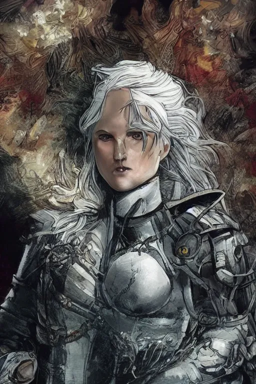 Image similar to portrait close-up of Ciri appearing as a character in volume 6 of Metabarons, drawn by Mobius - masterpiece of evocative linework and expressive colours