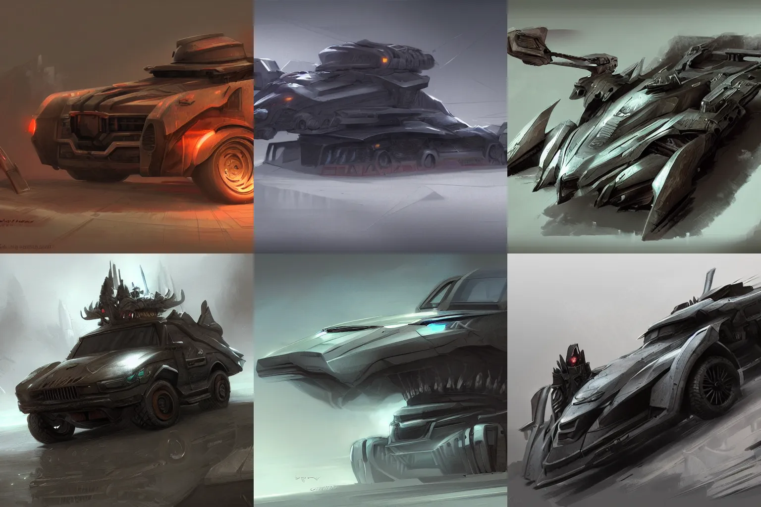 Prompt: a concept art of a vehicle, dark fantasy, artstation