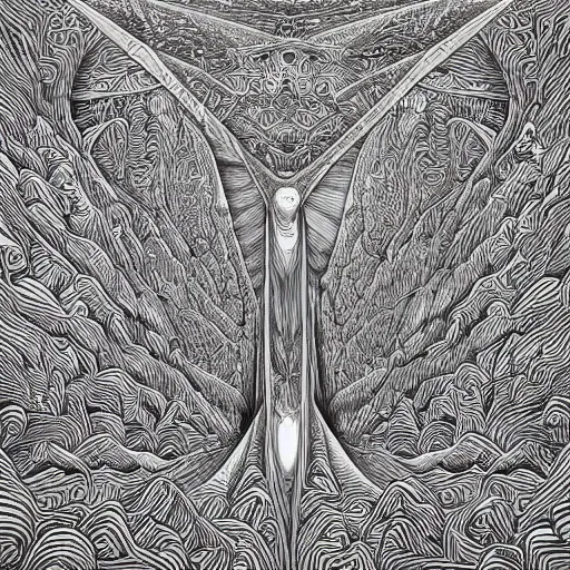 Image similar to Geometrically surreal cliffs, extremely high detail, photorealistic, intricate line drawings, dotart, album art in the style of James Jean