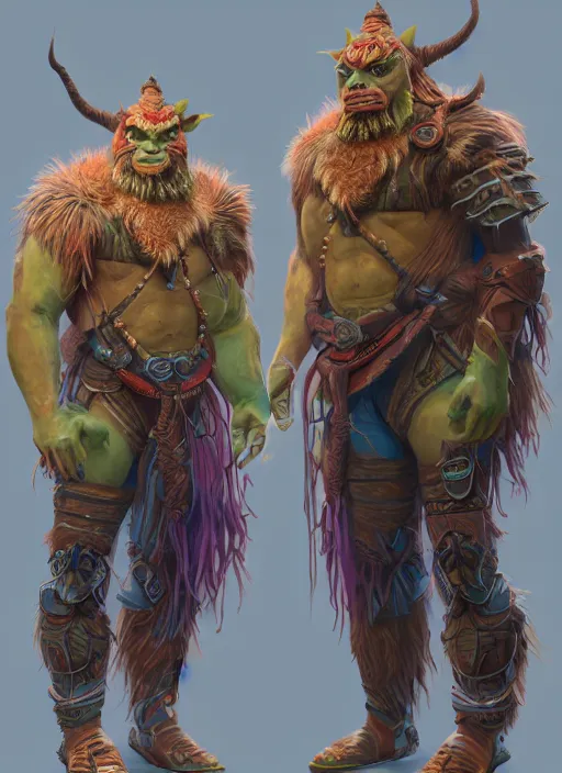 Prompt: detailed full body concept art illustration colorful pastel painting of a Disney warrior orc in full intricate clothing, ultra detailed, digital art, octane render, 4K, dystopian, micro details