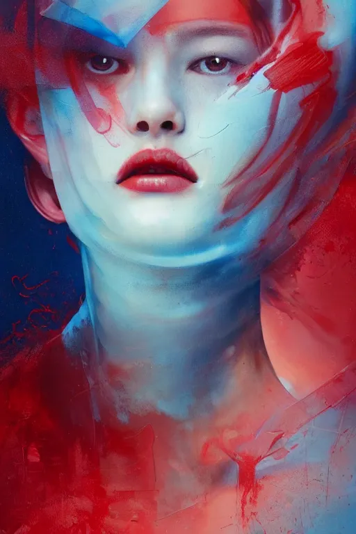 Prompt: 3 d, sci - fi, morning, closed eyes fashion model face, sun, cinematic, lightning clouds, vogue cover style, stanley kubrick, light red and deep blue mood, realistic painting, intricate oil painting, high detail, figurative art, multiple exposure, poster art, 3 d, by tooth wu and wlop and beeple and greg rutkowski