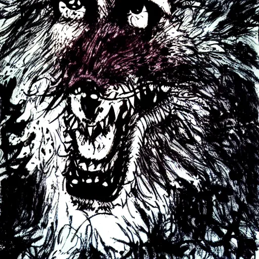 Image similar to portrait of werewolf by ralph steadman