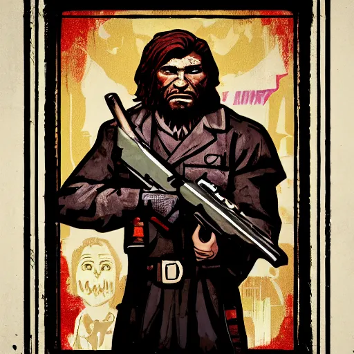 Prompt: saint homo neanderthalis, portrait, propaganda poster, with book of science on his right hand, and riffle, violet polsangi pop art, gta chinatown wars art style, bioshock infinite art style, hyperrealistic, two colors, white frame border, 4 k, uhd, remove duplicate content, align left content.