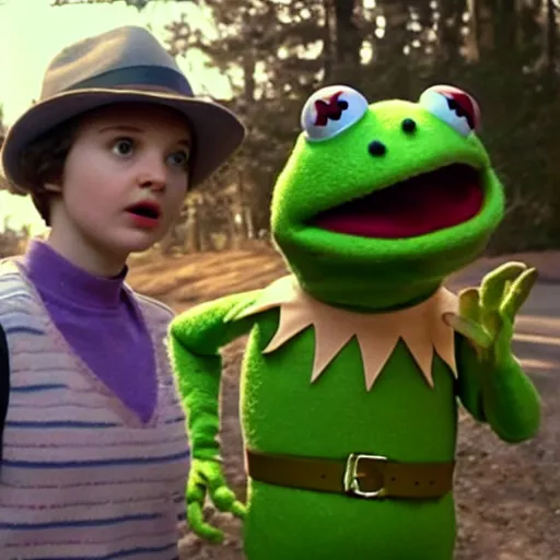 Image similar to A still of Kermit the Frog in Stranger Things (2016)