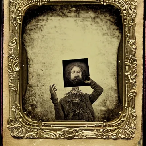 Prompt: the flying spaghetti monster. daguerreotype portrait photograph. inspired by gerard grom and ansel adams. beautiful. cute. happy. highly detailed. old timey.