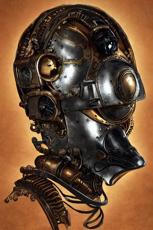 Image similar to steampunk helmet fantasy art mask robot ninja stylized digital illustration sharp focus, elegant intricate digital painting artstation concept art global illumination ray tracing advanced technology chaykin howard and campionpascale and cooke darwyn and davis jack