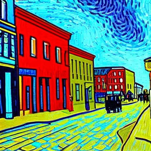 Image similar to a painting of moncton, new brunswick, in the style of van gogh