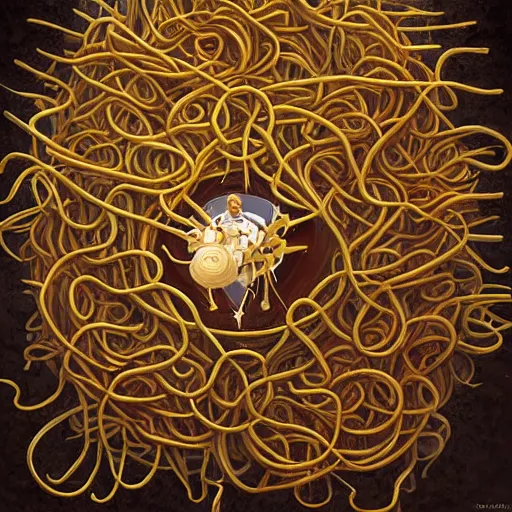 Image similar to flying spaghetti monster with the pope, artstation, fantasy