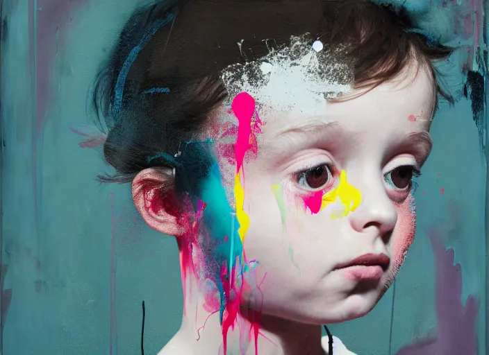 Image similar to nervous portrait young girl ballerina focusing by beeple and hernan bas and francis bacon and pat steir and hilma af klint, psychological, photorealistic, symmetrical face, dripping paint, washy brush, matte painting, rendered in octane, altermodern, masterpiece