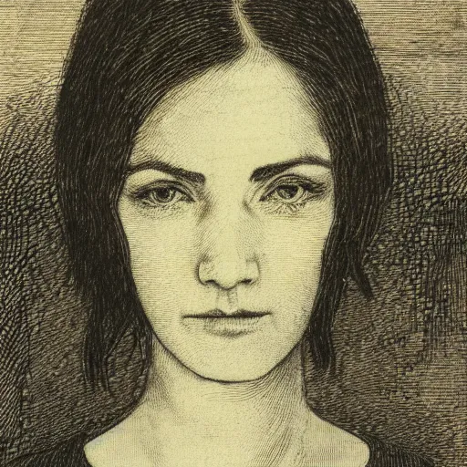 Prompt: female portrait, etching