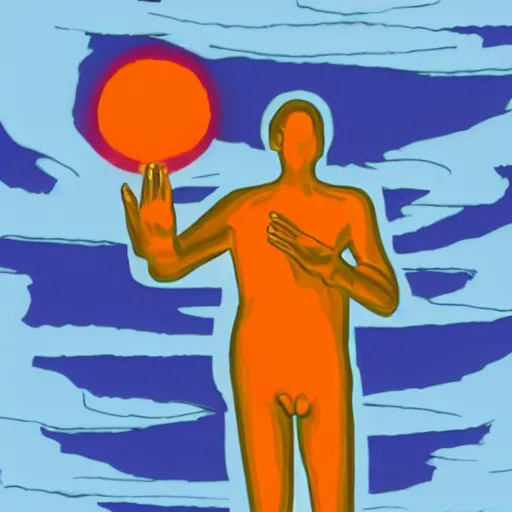 Image similar to A white-clothed man with an orange aura surrounding his entire body