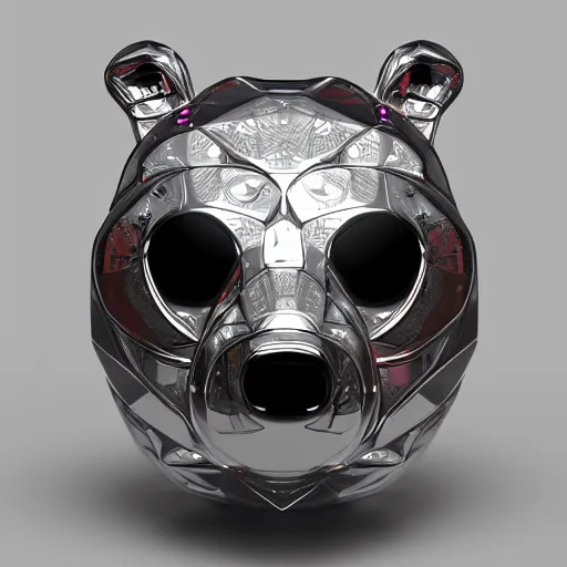 Image similar to chrome bear, glossy, metallic, neon, symmetrical, tribal patterns, realistic, unreal engine, octane, redshift, artstation, behance