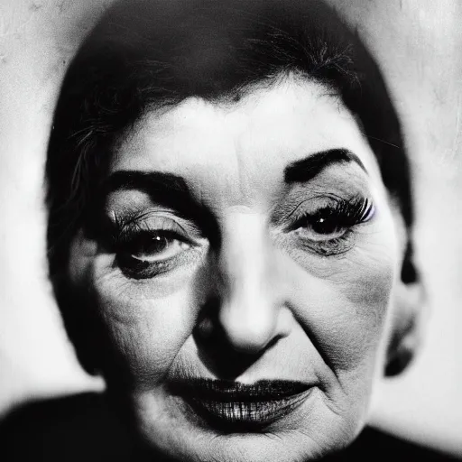 Image similar to Award winning Editorial photo of Maria Callas by Edward Sherriff Curtis and  Lee Jeffries, 85mm ND 5, perfect lighting,  gelatin silver process