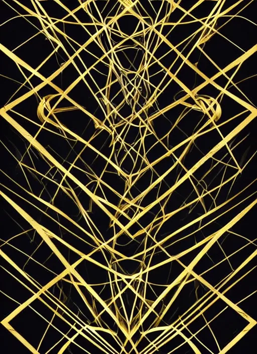 Image similar to black, gold, silver, symmetrical, award - winning painting, abstract, gold and silver shapes, rectangles, geometry, elegant, luxurious, beautiful, pitch black background, dali