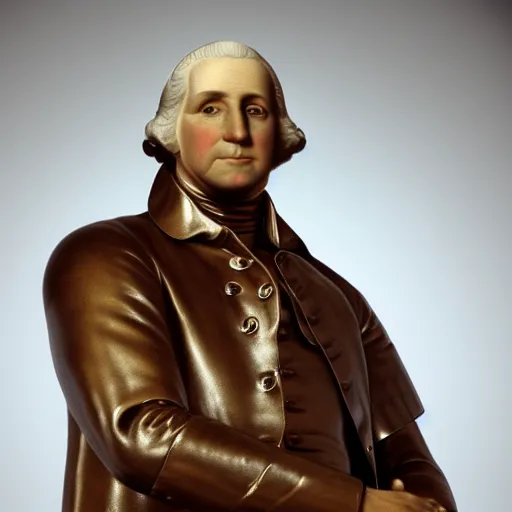 Image similar to still of George Washington posing st Mr. Olympia, full body shot, hyperrealistic, high quality, extremely detailed, face details, powerful, sharp focus