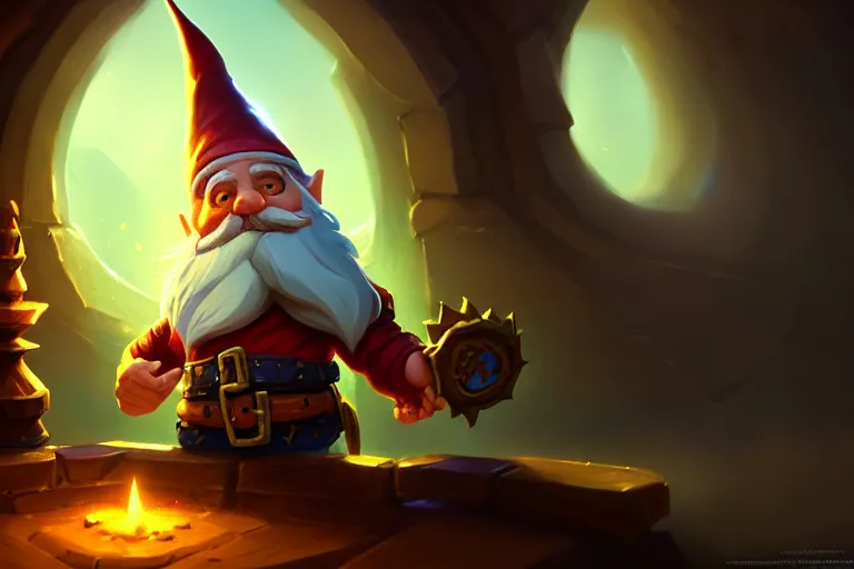 Image similar to [ important ] amazing portrait of funny gnome ], hearthstone splash art, deiv calviz, splash art, natural light, elegant, intricate, fantasy, atmospheric lighting, by greg rutkowski, hearthstone splash art, hd wallpaper, ultra high details, cinematic composition