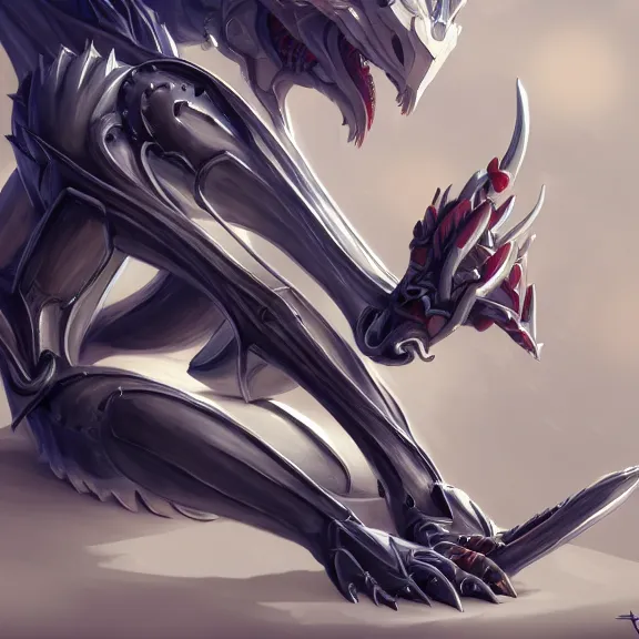 Image similar to very close up foot pov shot, detailed foot shot, feet art pov, hyperdetailed elegant beautiful stunning hot anthropomorphic mecha female dragon giantess laying down showing detailed sharp dragon feet to camera, furry paw pov art, anthro paw art, sharp silver armor, elegant legs, warframe destiny fanart, giantess art, dragon paws, furaffinity, octane