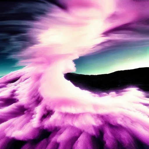 Image similar to amazing photo of a purple clouds in the shape of a tornado, digital art, beautiful dramatic lighting