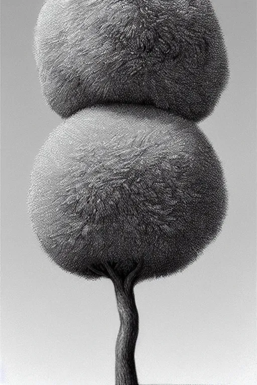 Image similar to a pompom tree viewed from a low angle, digital illustration by chris van allsburg and artgerm, intricate details, surreal, photorealistic, award winning