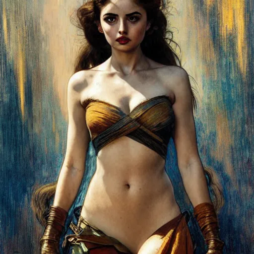 Image similar to half length portrait of ana de armas as a beautiful female human thief, royo, klimt, miro, vallejo, frazetta, alphonse mucha, greg rutkowski, whealan