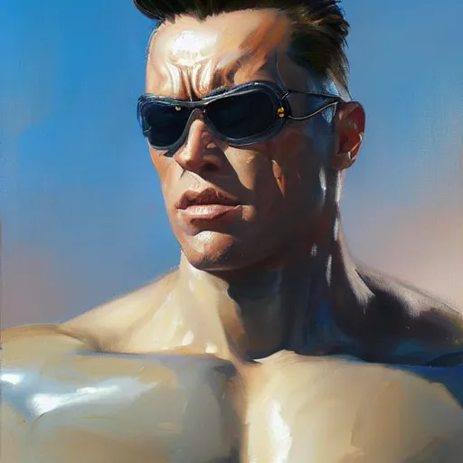 Image similar to greg manchess portrait painting of the t - 8 0 0 terminator, medium shot, asymmetrical, profile picture, organic painting, sunny day, matte painting, bold shapes, hard edges, street art, trending on artstation, by huang guangjian and gil elvgren and sachin teng