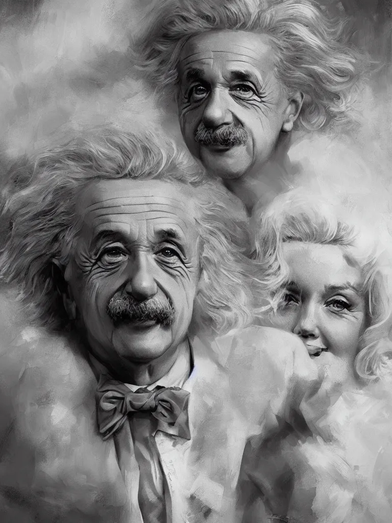 Prompt: Albert Einstein meets Marilyn Monroe, hyperdetailed artstation cgsociety by greg rutkowski and by Gustave Dore