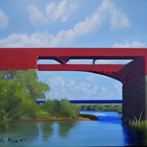 Image similar to beautiful painting of sargent texas high bridge over intracoastal waterway by olaf krans