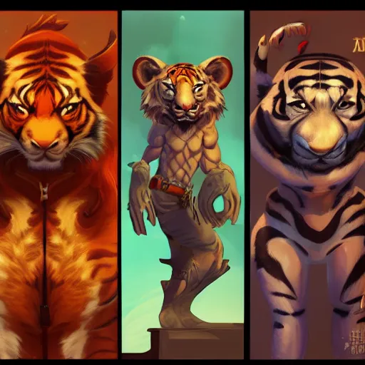 Image similar to exophilia, handsome, tiger alien race, arcana, godlike, harmony artstation