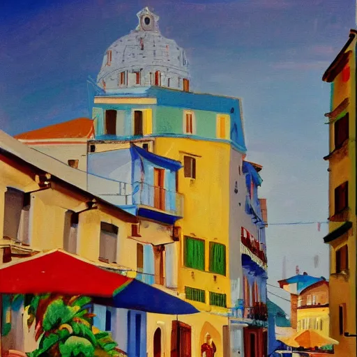 Prompt: a colour painting of La dolce vita.