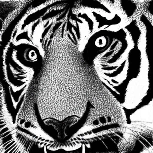 Image similar to a drawing of a tiger by junji ito, horror,