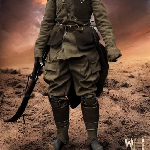 Prompt: a high fantasy WW1 wizard/soldier in powered armor detailed realistic HD 8k High Resolution