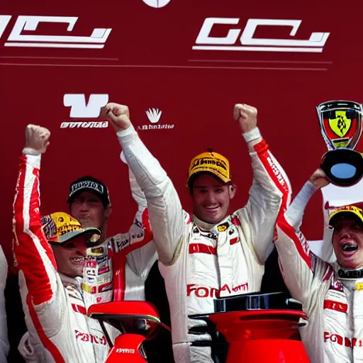 Prompt: Formula one team ferrari win World Constructors Champions, realistic, cinematic