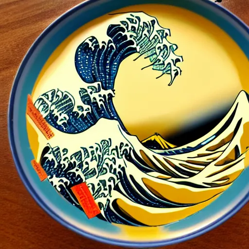 Prompt: The Great Wave as a bowl of ramen,