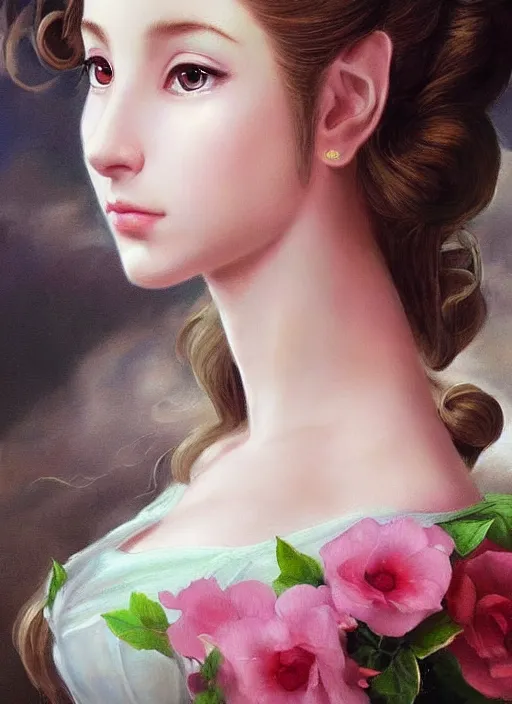 Image similar to elegant snobby rich Aerith Gainsborough looks intently at you in wonder and anticipation. ultra detailed painting at 16K resolution and epic visuals. epically surreally beautiful image. amazing effect, image looks crazily crisp as far as it's visual fidelity goes, absolutely outstanding. vivid clarity. ultra. iridescent. mind-breaking. mega-beautiful pencil shadowing. beautiful face. Ultra High Definition. process twice.