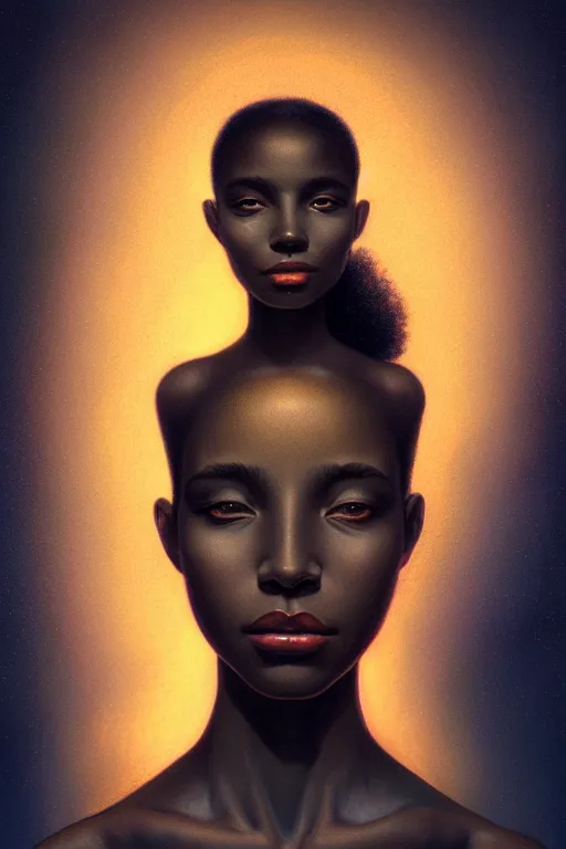 Prompt: Bioluminescent, portrait of beautiful black women , very intricate , trending on artstation , very elegant, in the golden hour by Daniel Merriam, Trending on Artstation, oil on Canvas by Elena Zhurikhina and Goro Fujita and Charlie Bowater, octane render, 4k, 8k, HD