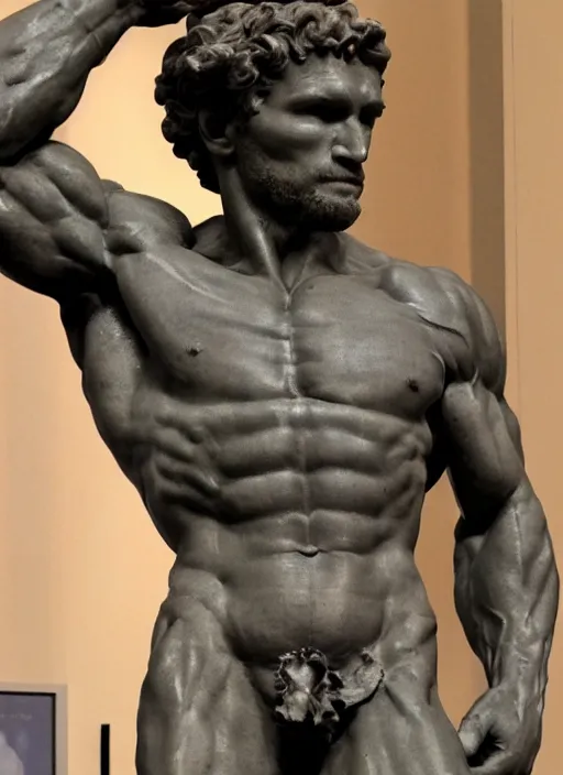 Image similar to Michelangelo's statue of young Arnold Schwarzenegger, highly detailed, 8k