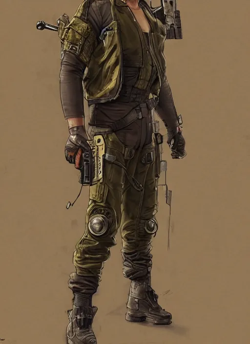 Image similar to menacing cyberpunk mercenary in military vest and jumpsuit wielding katana. dystopian. portrait by stonehouse and mœbius and will eisner and gil elvgren and pixar. realistic proportions. cyberpunk 2 0 7 7, apex, blade runner 2 0 4 9 concept art. cel shading. attractive face. thick lines.