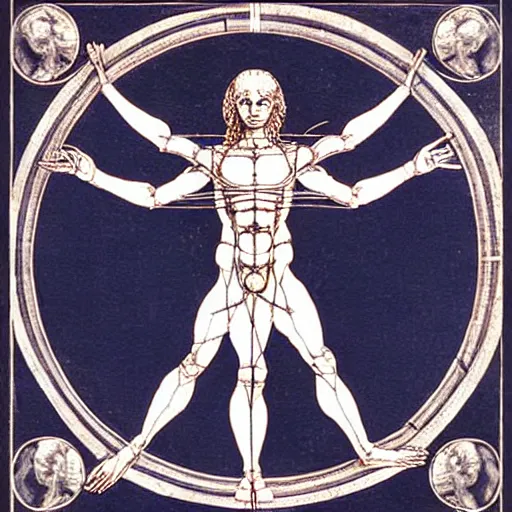 Image similar to blue print of tooth fairy like a vitruvian man, leonardo da vinci