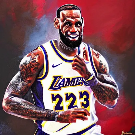 Image similar to a hyperdetailed digital oil portrait painting of Lebron James