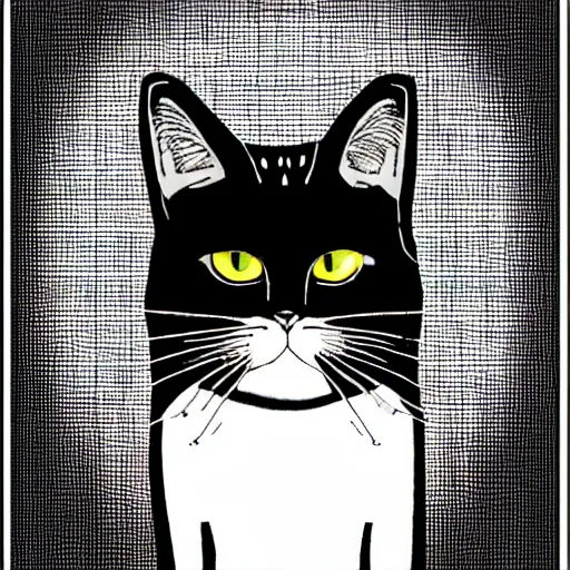 Image similar to a black and white cat in the style of pendleton ward